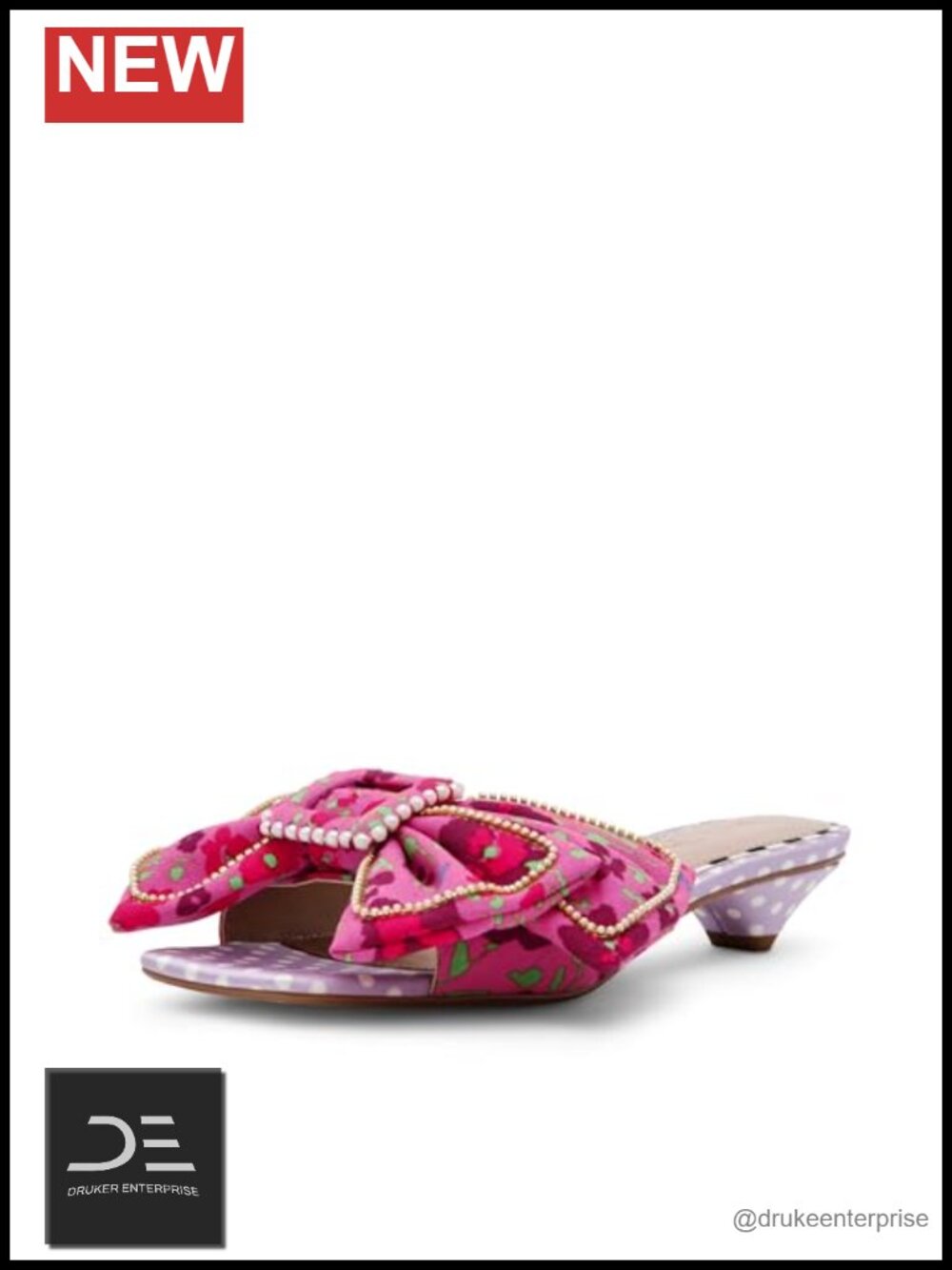 Kitten Heel Slingback Sandals PU Satin Slip-On Open Toe Floral
